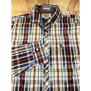 Original Penguin Men Blue Plaid Long Sleeve Button-Up Shirt Size XL Slim Fit